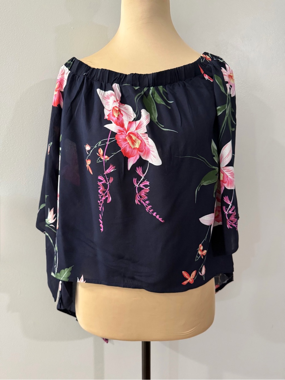 NWT YOINS Blue Pink White Floral Asymmetrical Tie Bell Women's Blouse Shirt Top